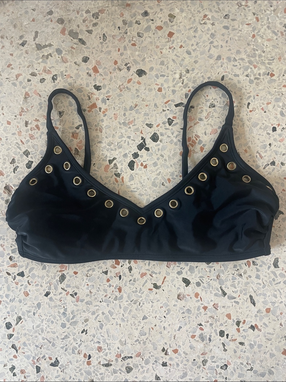 Black Eyelet Detail Bralette Bikini Top